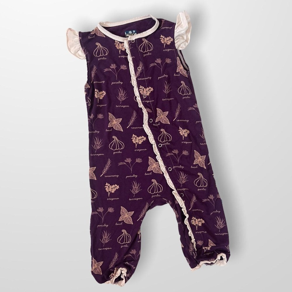 Kickee Pants Bamboo Plum & Cream Vegetable Herbs Romper 18-24 Months